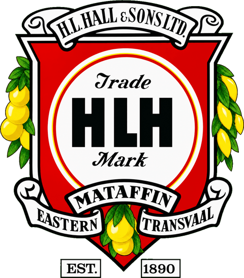 The H.L. Hall & Sons trade mark wreathed in lemons — HLH, Mataffin, Eastern Transvaal, Est 1890